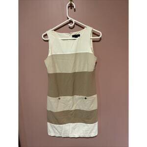 White House Black Market Tan Beige Colorblock Sheath Dress Size 6